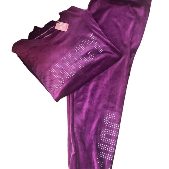 Juicy Couture Other - Juicy Couture Soft Velvet Bling Top & Jogger Lounge Set Sz L Purple Embellished